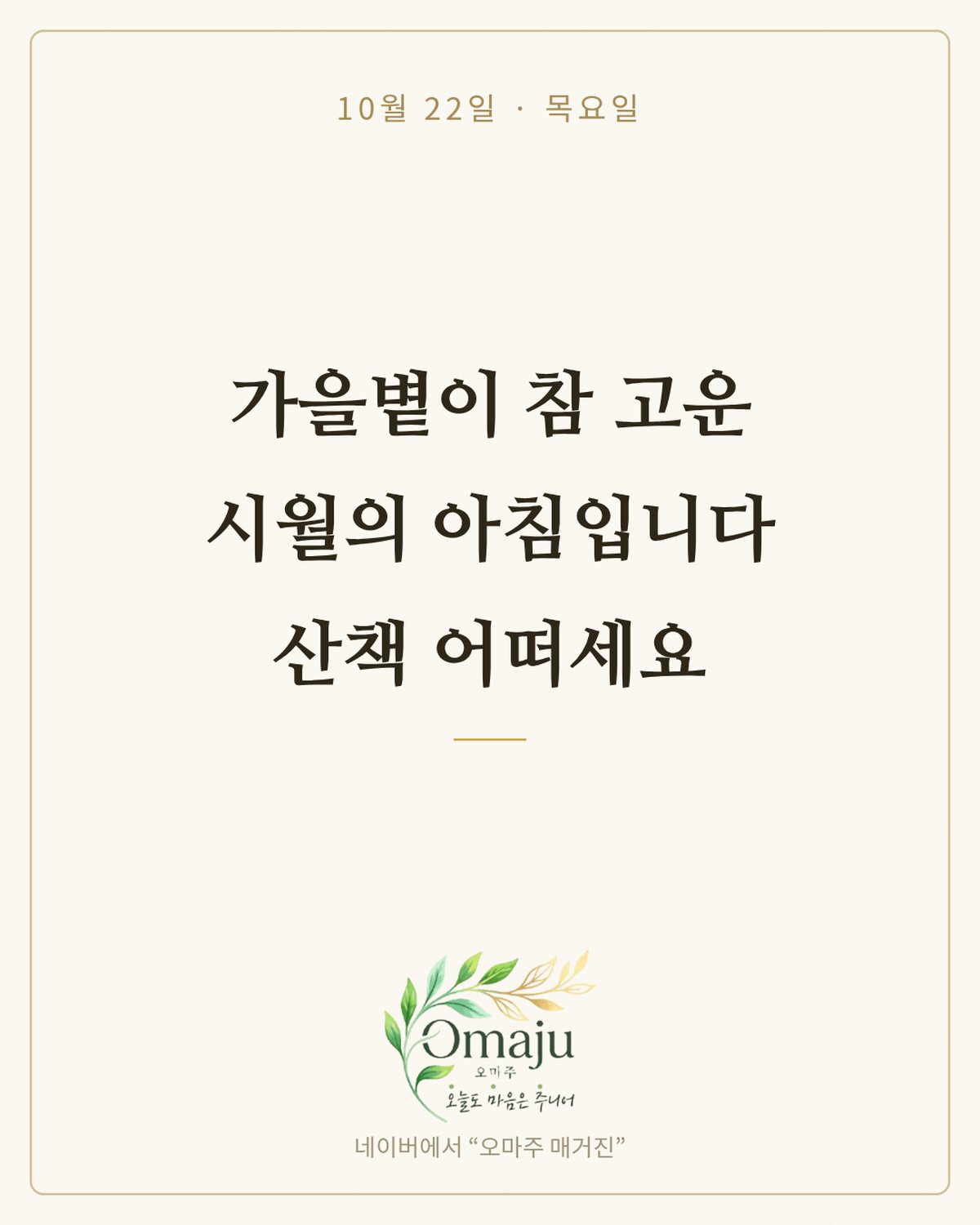 10월 22일 목요일 좋은 아침 인사 이미지 1 — 가을볕이 참 고운 시월의 아침입니다 산책 어떠세요