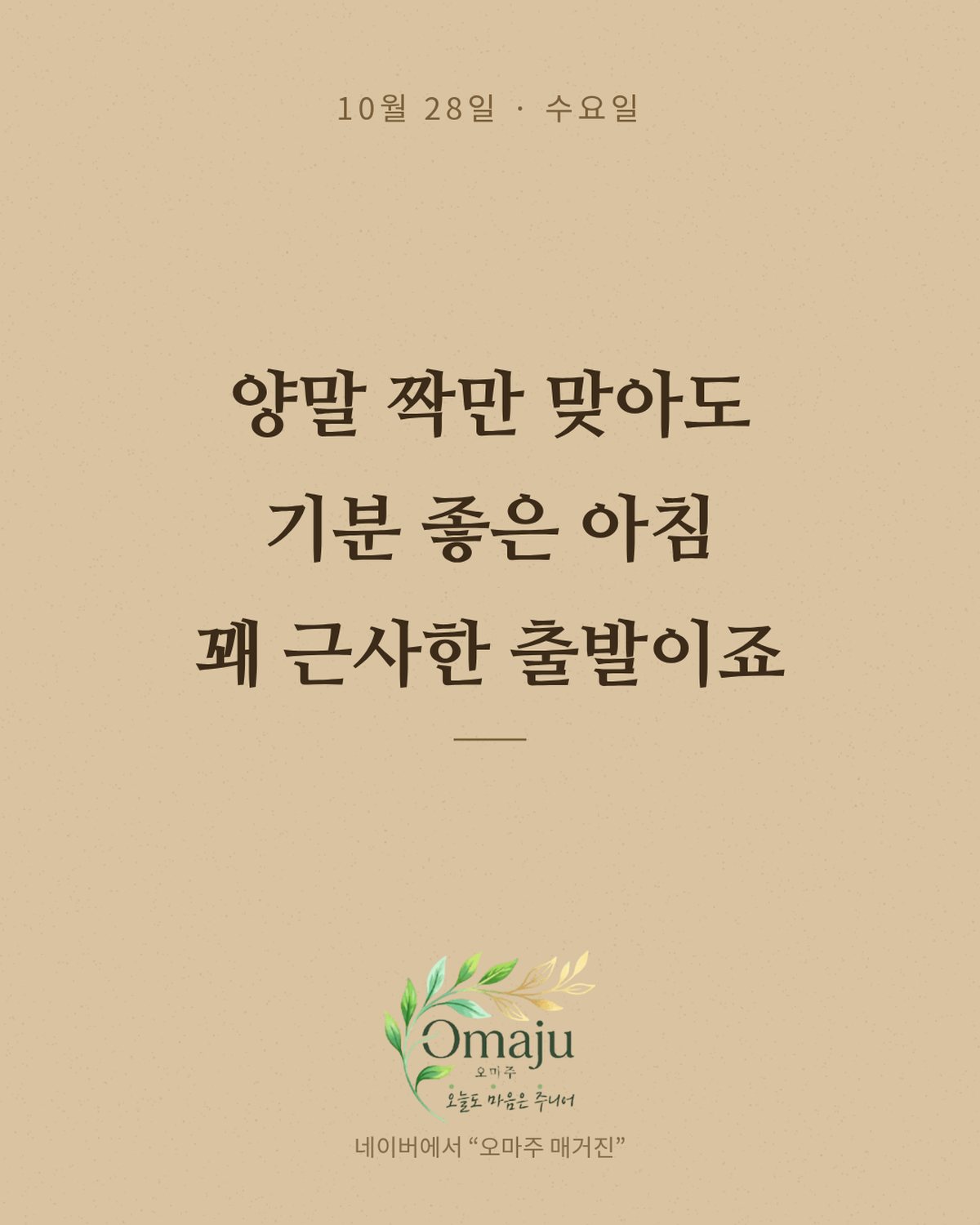 10월 28일 수요일 좋은 아침 인사 이미지 3 — 양말 짝만 맞아도 기분 좋은 아침 꽤 근사한 출발이죠